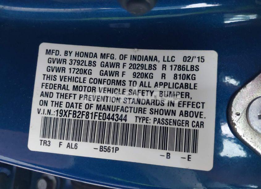 Photo 9 of 2015 Honda Civic EX (VIN 19XFB2F81FE044344)