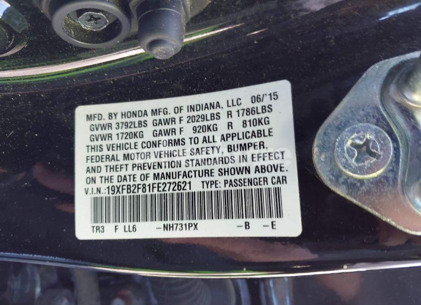 Photo 9 of 2015 Honda Civic EX (VIN 19XFB2F81FE272621)