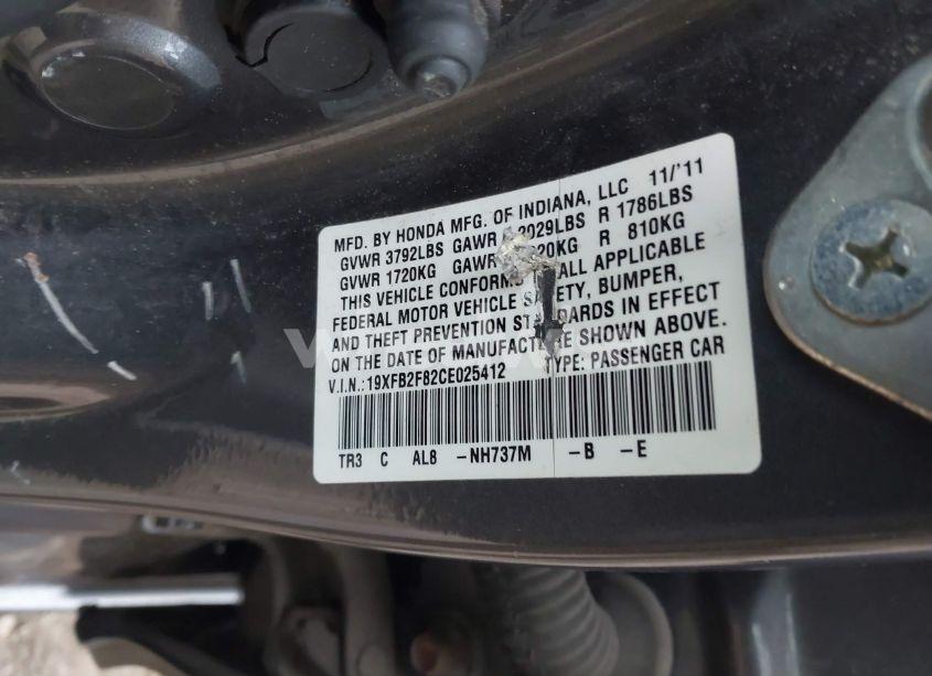 Photo 9 of 2012 Honda Civic EX (VIN 19XFB2F82CE025412)