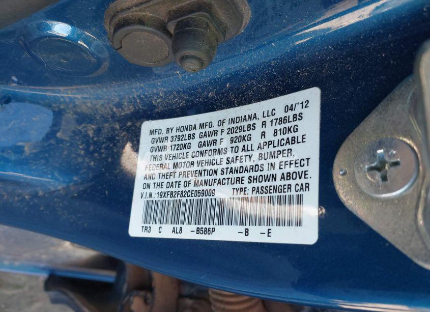 Photo 9 of 2012 Honda Civic EX (VIN 19XFB2F82CE059009)