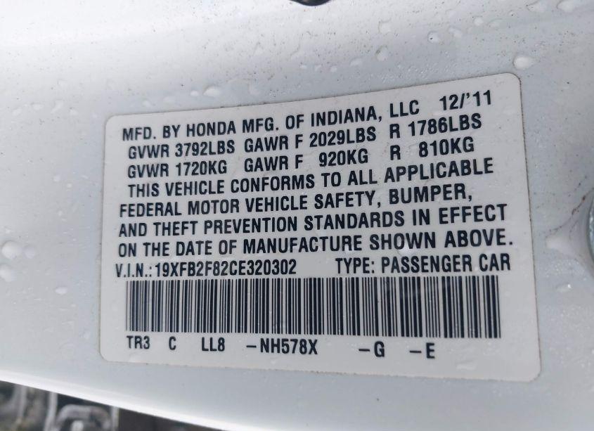 Photo 9 of 2012 Honda Civic EX (VIN 19XFB2F82CE320302)