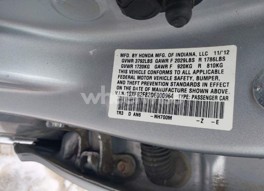 Photo 9 of 2013 Honda Civic EX (VIN 19XFB2F82DE000964)