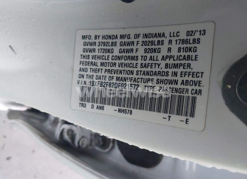 Photo 9 of 2013 Honda Civic EX (VIN 19XFB2F82DE021572)