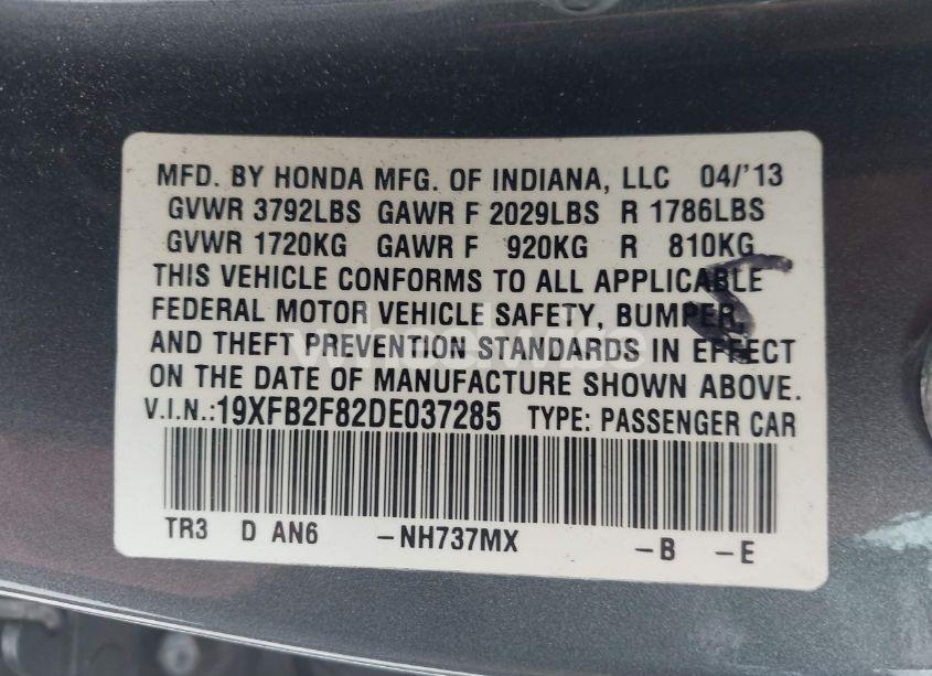 Photo 9 of 2013 Honda Civic EX (VIN 19XFB2F82DE037285)