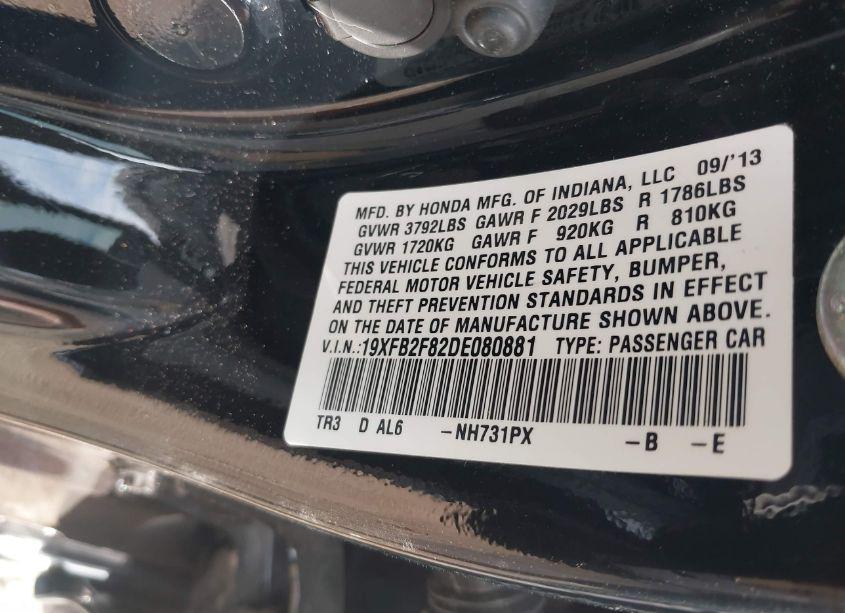 Photo 9 of 2013 Honda Civic EX (VIN 19XFB2F82DE080881)