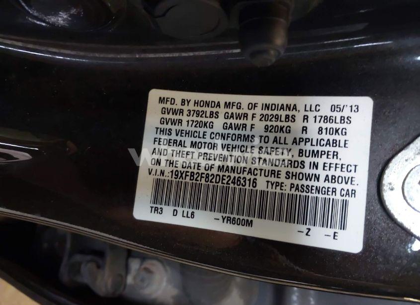 Photo 9 of 2013 Honda Civic EX (VIN 19XFB2F82DE246316)