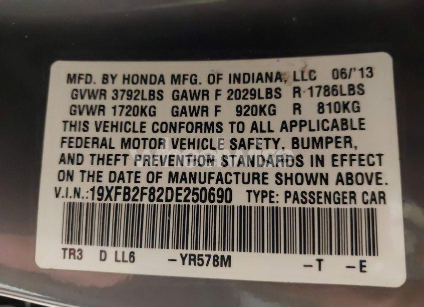 Photo 9 of 2013 Honda Civic EX (VIN 19XFB2F82DE250690)