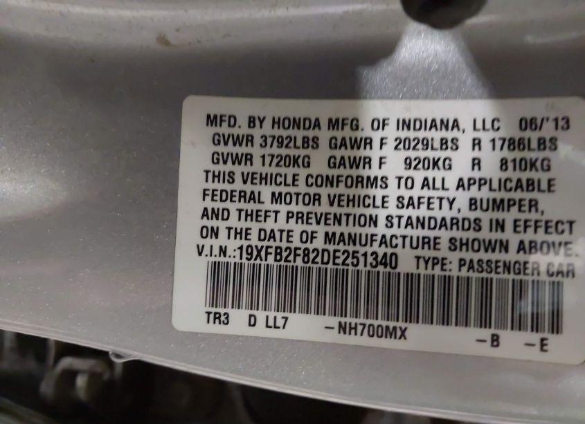 Photo 9 of 2013 Honda Civic EX (VIN 19XFB2F82DE251340)