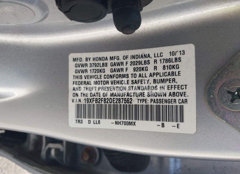 Photo 9 of 2013 Honda Civic EX (VIN 19XFB2F82DE287562)