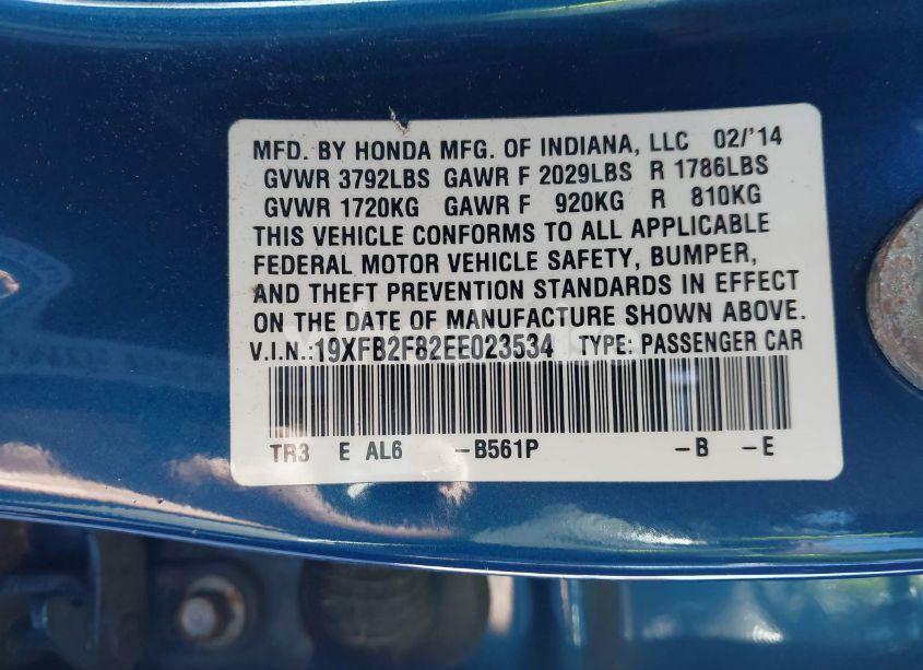 Photo 9 of 2014 Honda Civic EX (VIN 19XFB2F82EE023534)