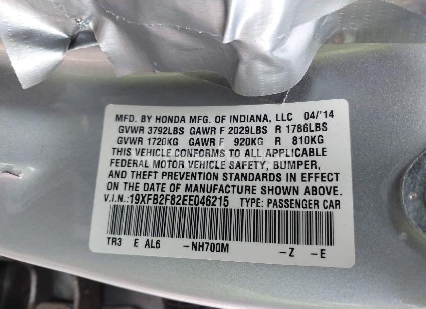 Photo 9 of 2014 Honda Civic EX (VIN 19XFB2F82EE046215)