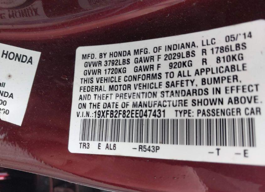 Photo 9 of 2014 Honda Civic EX (VIN 19XFB2F82EE047431)