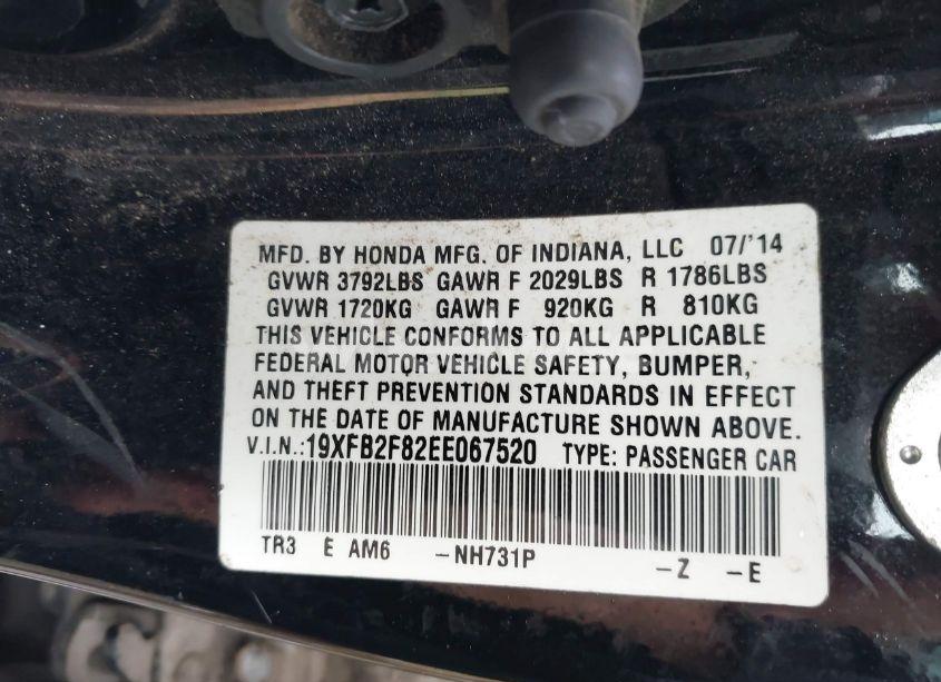 Photo 9 of 2014 Honda Civic EX (VIN 19XFB2F82EE067520)