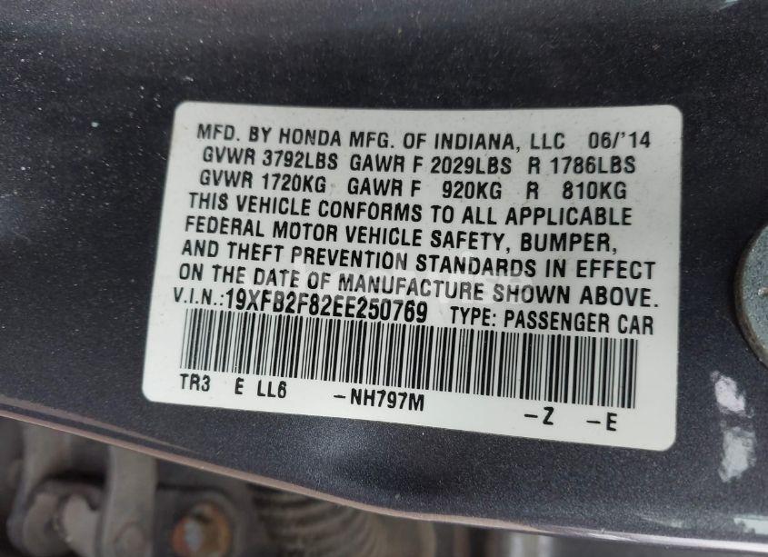 Photo 9 of 2014 Honda Civic EX (VIN 19XFB2F82EE250769)