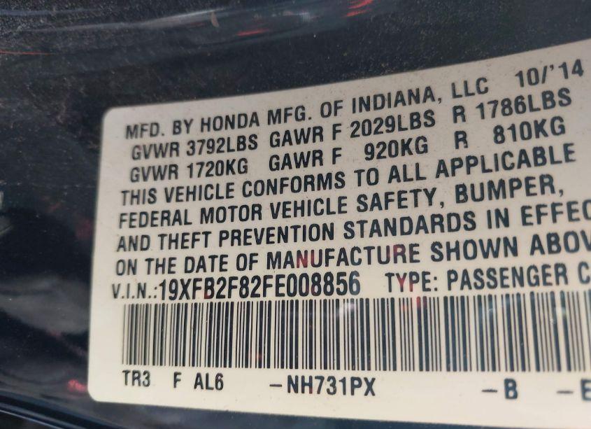 Photo 9 of 2015 Honda Civic EX (VIN 19XFB2F82FE008856)