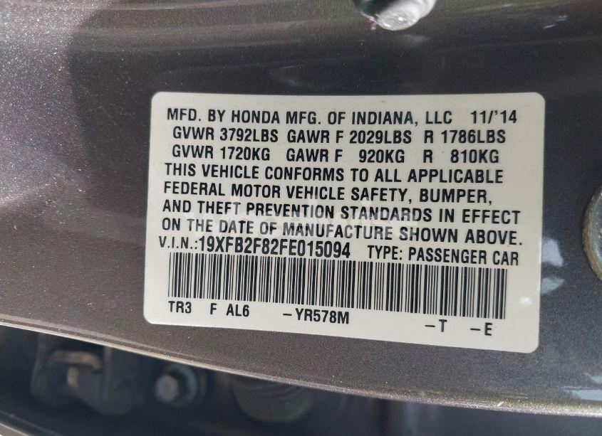 Photo 9 of 2015 Honda Civic EX (VIN 19XFB2F82FE015094)