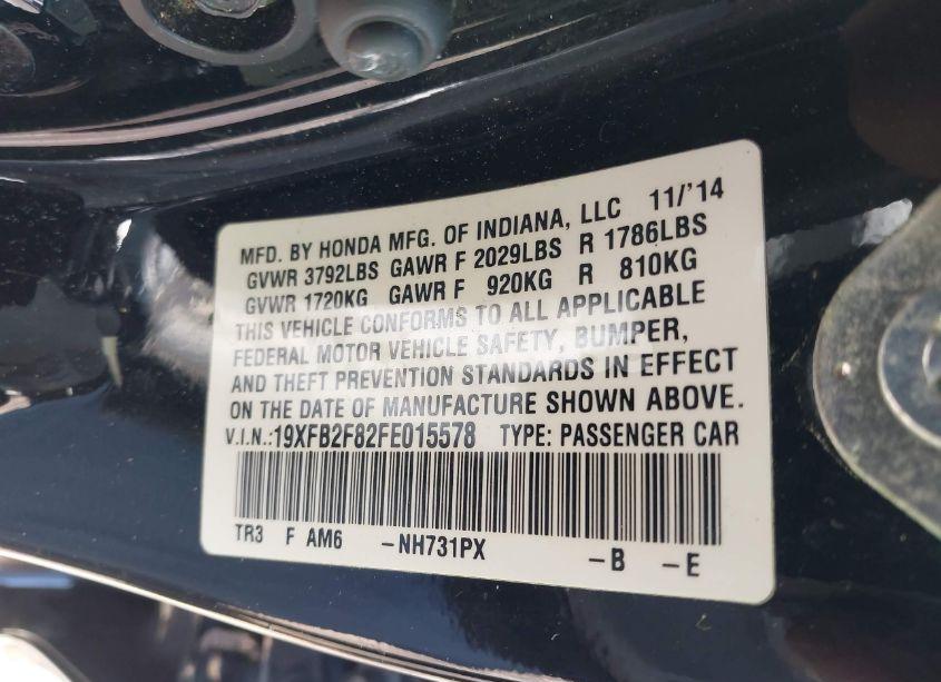 Photo 9 of 2015 Honda Civic EX (VIN 19XFB2F82FE015578)