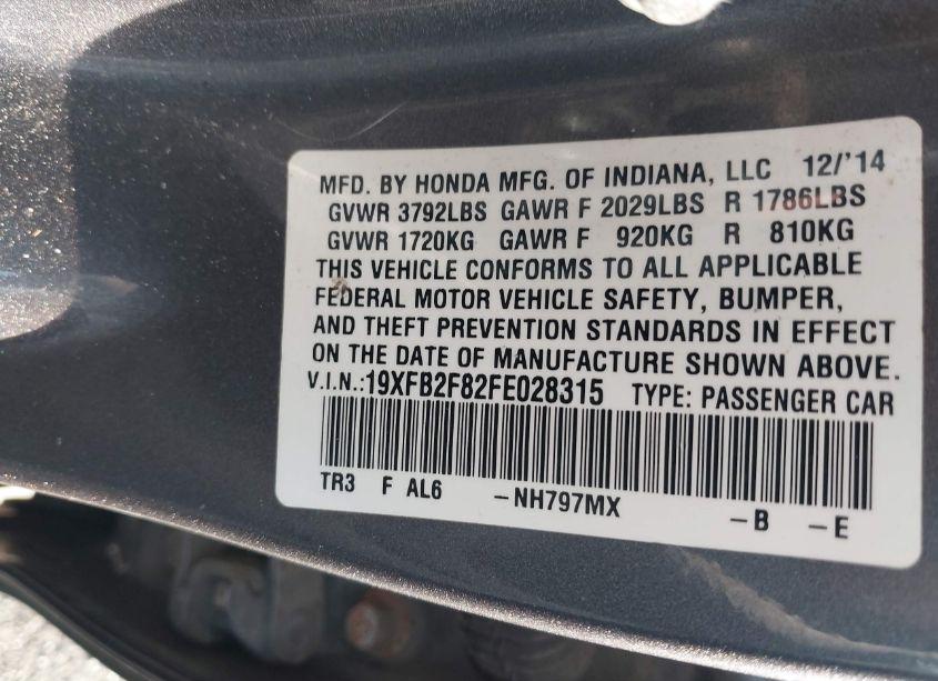 Photo 9 of 2015 Honda Civic EX (VIN 19XFB2F82FE028315)
