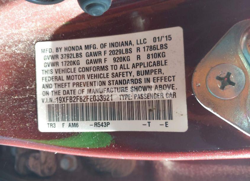 Photo 9 of 2015 Honda Civic EX (VIN 19XFB2F82FE033921)