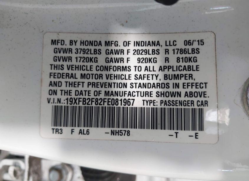 Photo 9 of 2015 Honda Civic EX (VIN 19XFB2F82FE081967)