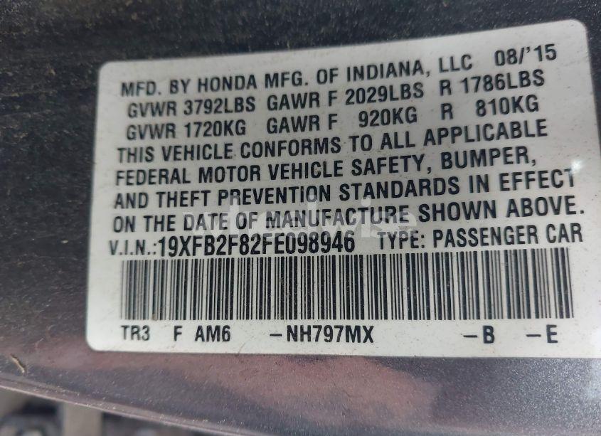 Photo 9 of 2015 Honda Civic EX (VIN 19XFB2F82FE098946)