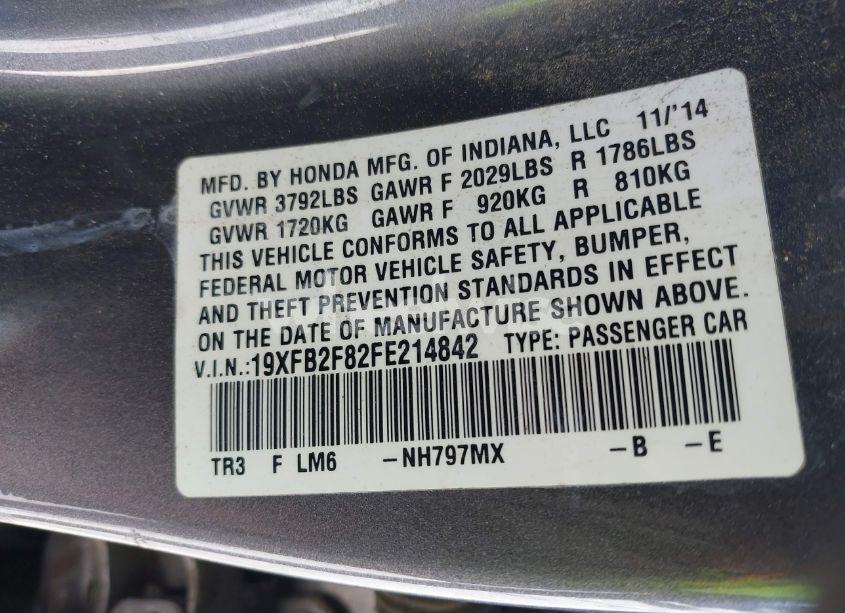Photo 9 of 2015 Honda Civic EX (VIN 19XFB2F82FE214842)