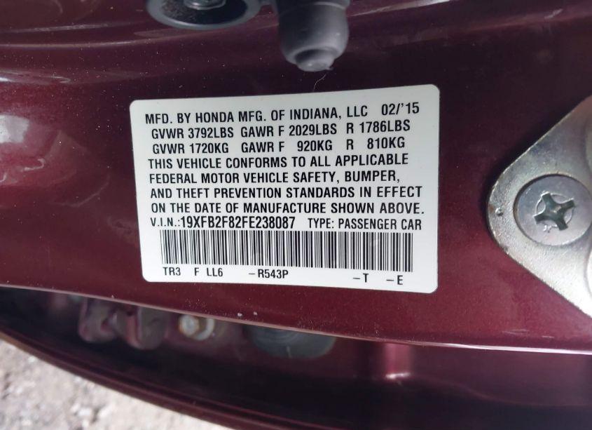 Photo 9 of 2015 Honda Civic EX (VIN 19XFB2F82FE238087)