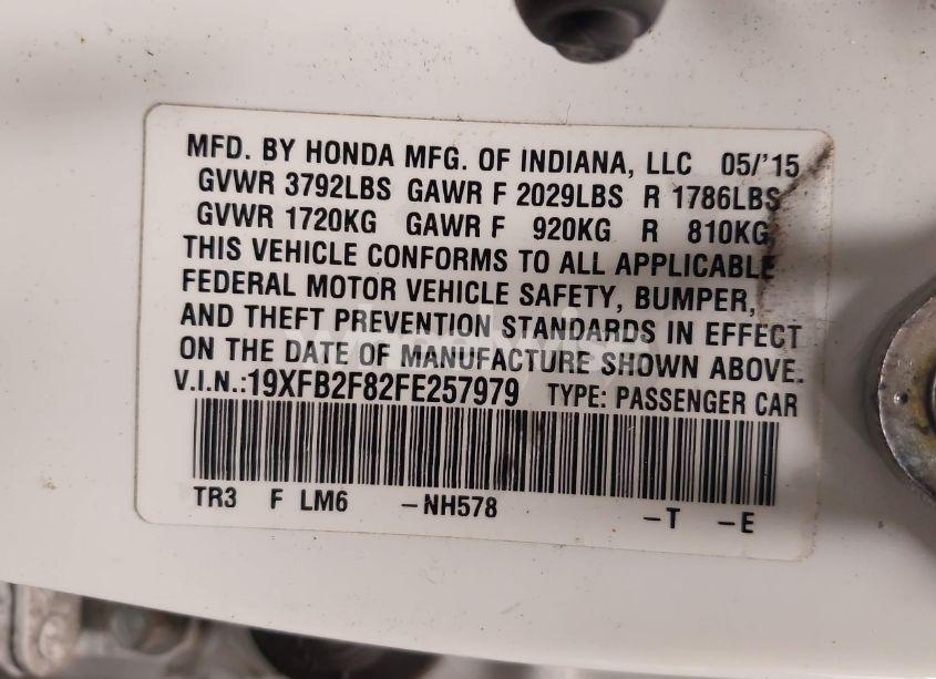 Photo 9 of 2015 Honda Civic EX (VIN 19XFB2F82FE257979)