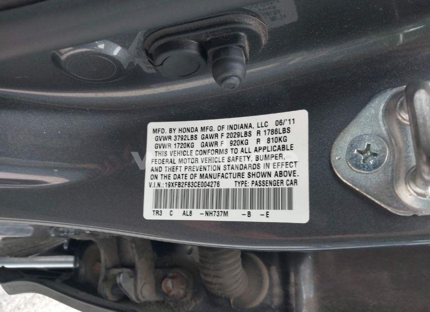 Photo 9 of 2012 Honda Civic EX (VIN 19XFB2F83CE004276)