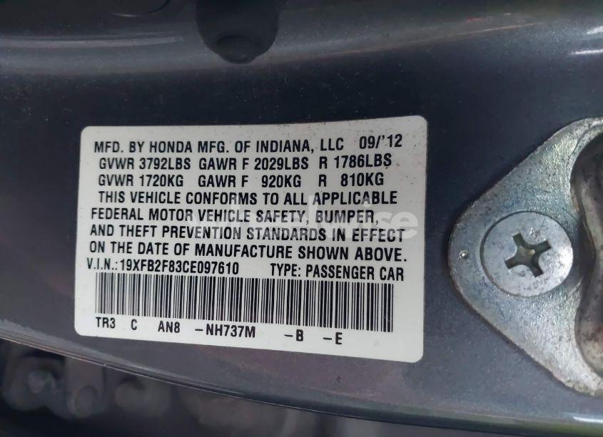 Photo 9 of 2012 Honda Civic EX (VIN 19XFB2F83CE097610)