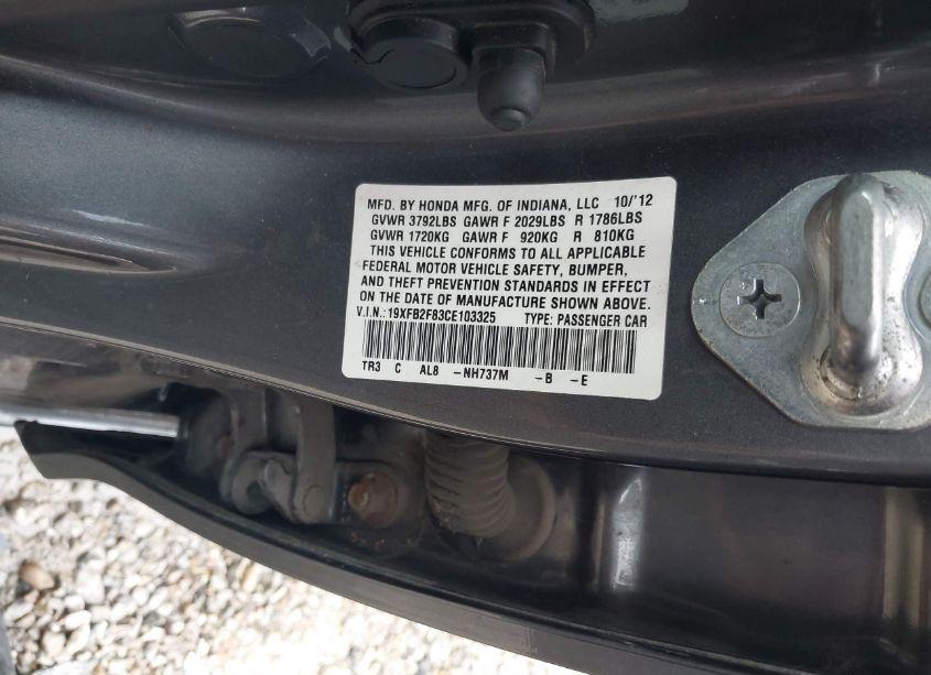 Photo 9 of 2012 Honda Civic EX (VIN 19XFB2F83CE103325)