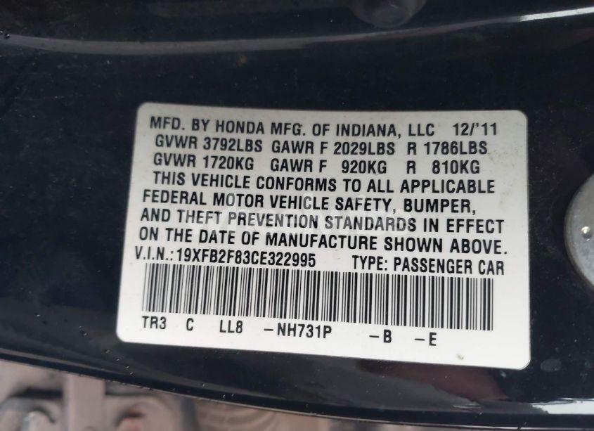 Photo 9 of 2012 Honda Civic EX (VIN 19XFB2F83CE322995)