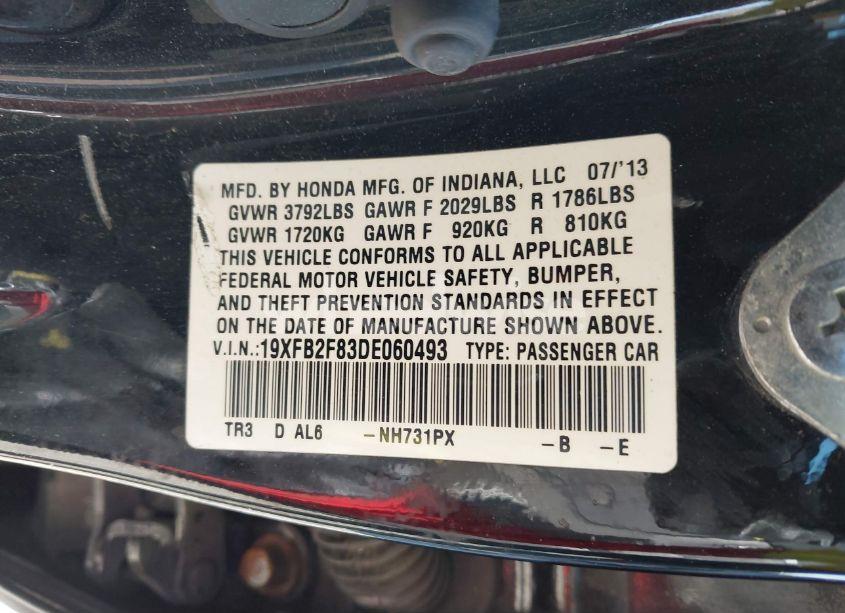 Photo 9 of 2013 Honda Civic EX (VIN 19XFB2F83DE060493)