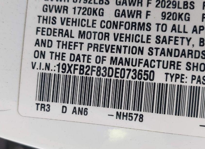 Photo 9 of 2013 Honda Civic EX (VIN 19XFB2F83DE073650)