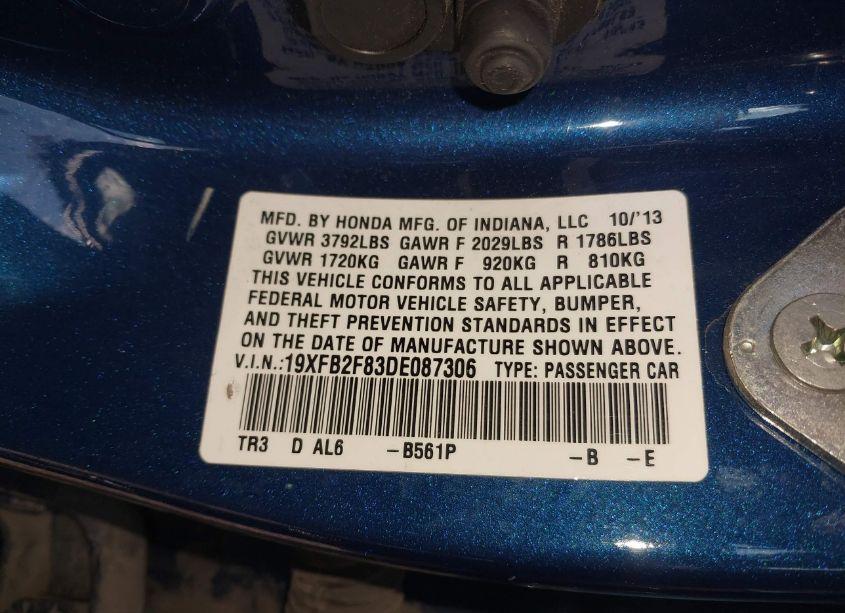 Photo 9 of 2013 Honda Civic EX (VIN 19XFB2F83DE087306)