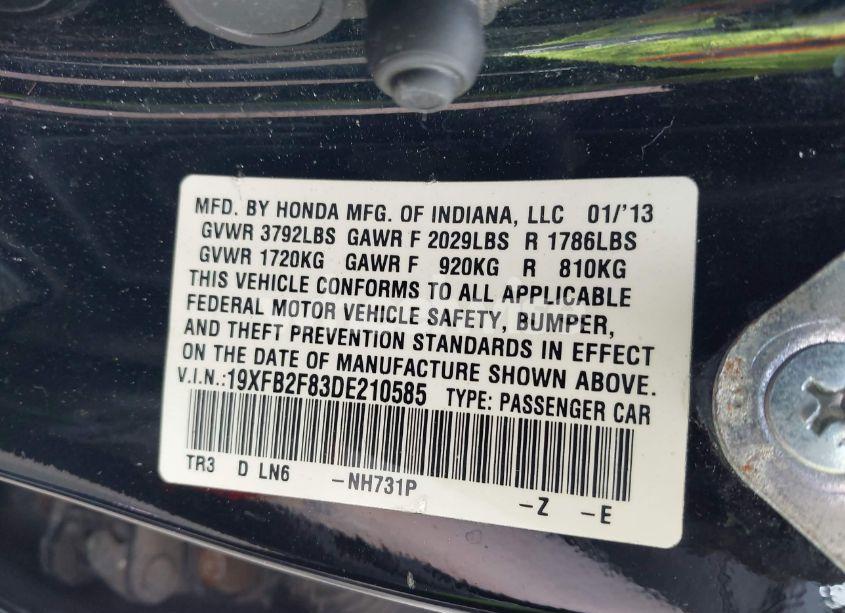 Photo 9 of 2013 Honda Civic EX (VIN 19XFB2F83DE210585)