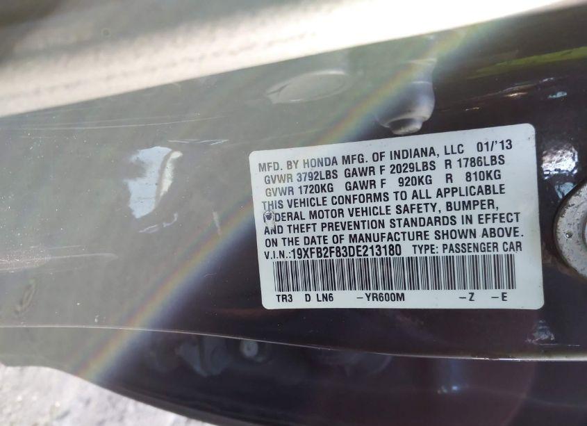 Photo 9 of 2013 Honda Civic EX (VIN 19XFB2F83DE213180)