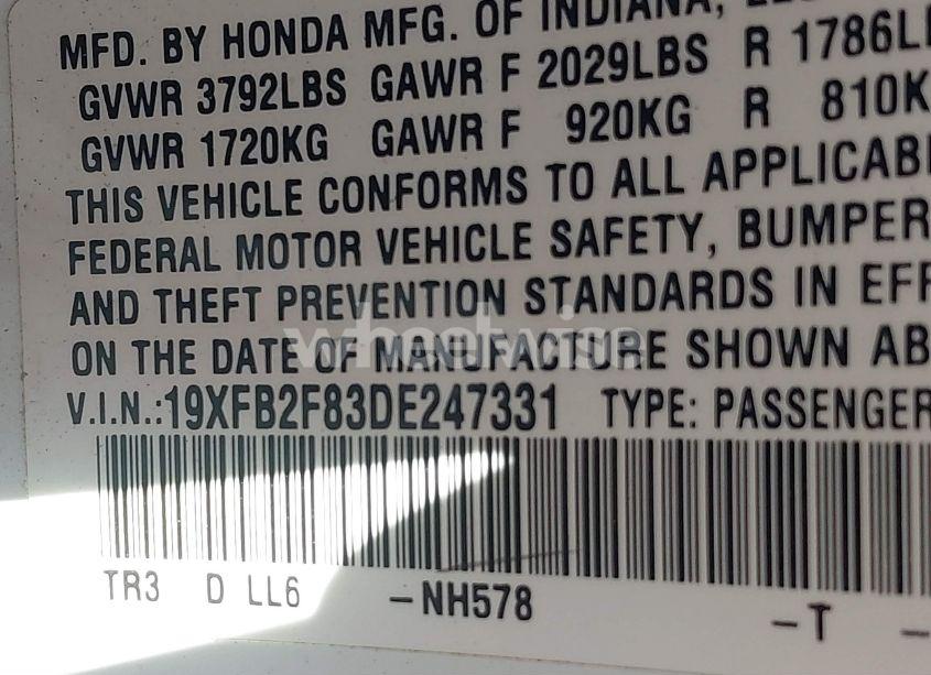 Photo 9 of 2013 Honda Civic EX (VIN 19XFB2F83DE247331)