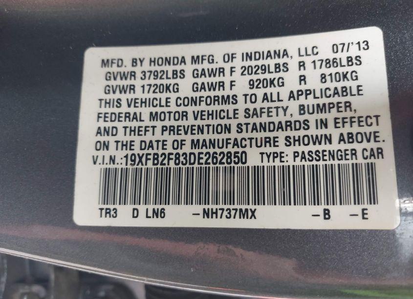 Photo 9 of 2013 Honda Civic EX (VIN 19XFB2F83DE262850)