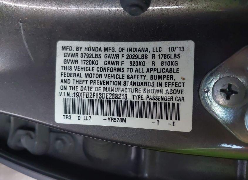 Photo 9 of 2013 Honda Civic EX (VIN 19XFB2F83DE288218)