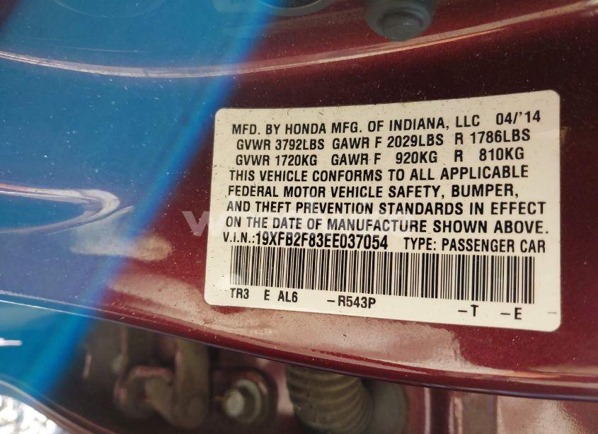 Photo 9 of 2014 Honda Civic EX (VIN 19XFB2F83EE037054)