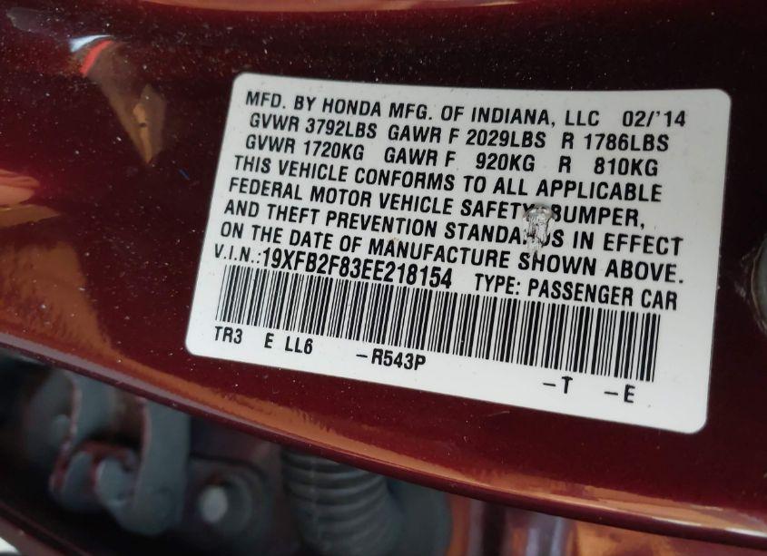 Photo 9 of 2014 Honda Civic EX (VIN 19XFB2F83EE218154)