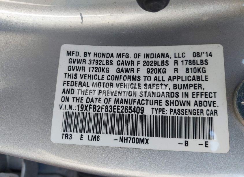 Photo 9 of 2014 Honda Civic EX (VIN 19XFB2F83EE265409)