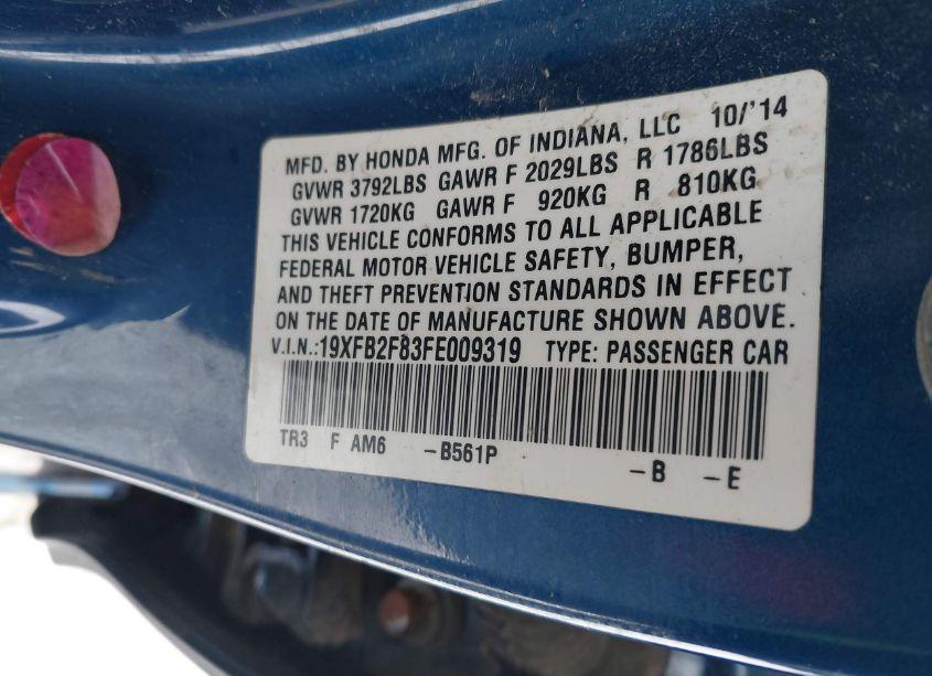 Photo 9 of 2015 Honda Civic EX (VIN 19XFB2F83FE009319)