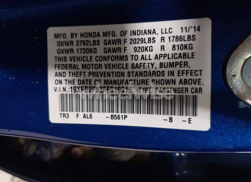 Photo 9 of 2015 Honda Civic EX (VIN 19XFB2F83FE019915)