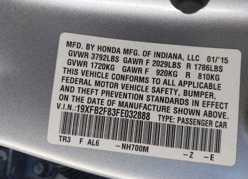 Photo 9 of 2015 Honda Civic EX (VIN 19XFB2F83FE032888)