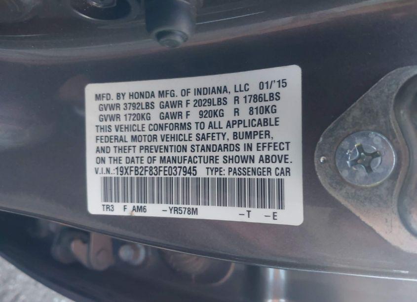 Photo 9 of 2015 Honda Civic EX (VIN 19XFB2F83FE037945)