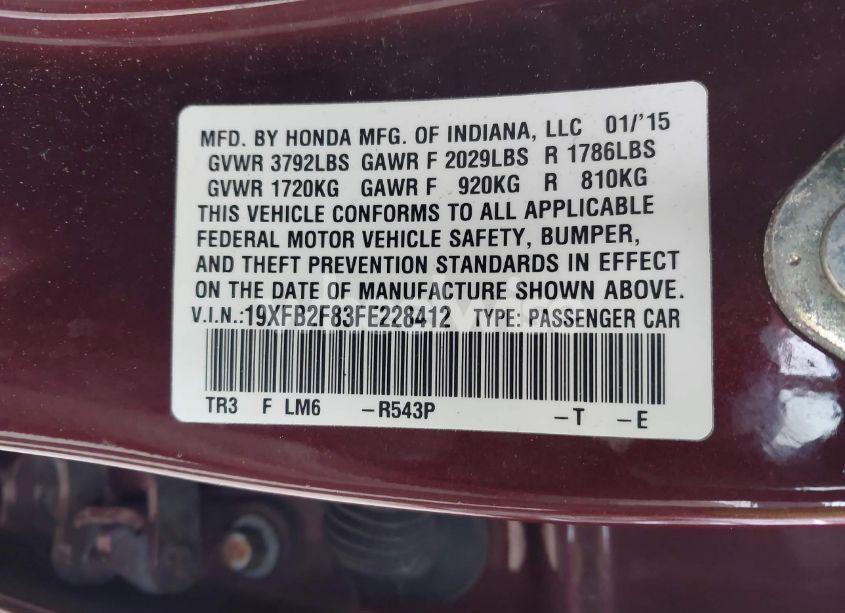 Photo 9 of 2015 Honda Civic EX (VIN 19XFB2F83FE228412)