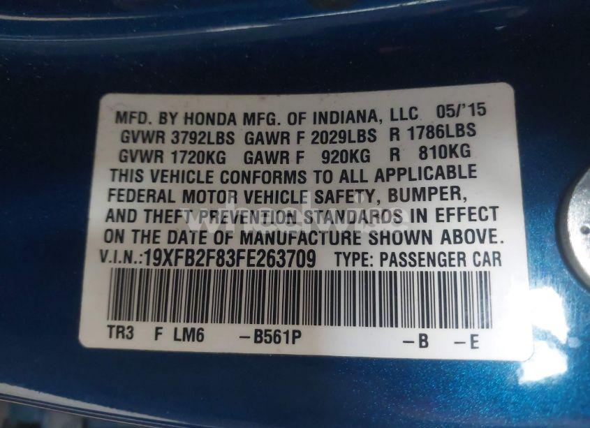 Photo 9 of 2015 Honda Civic EX (VIN 19XFB2F83FE263709)