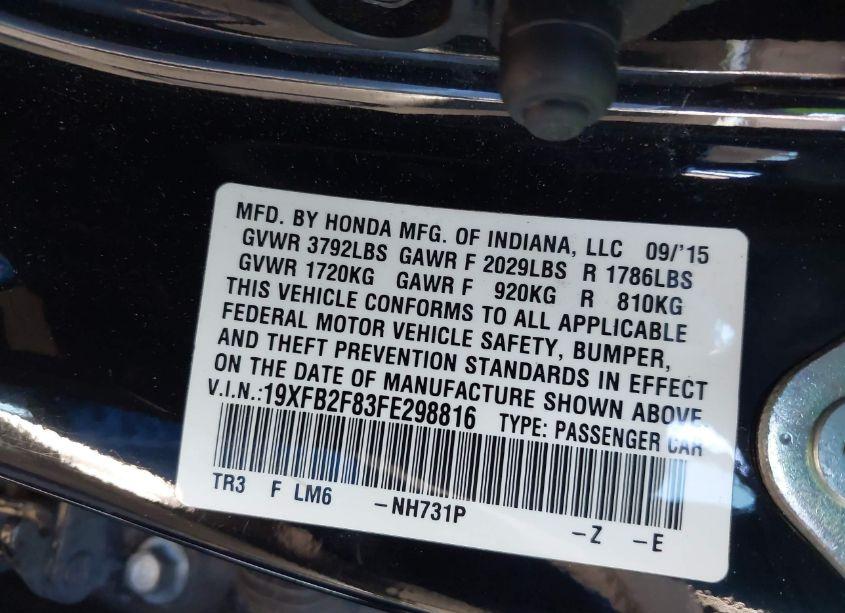 Photo 9 of 2015 Honda Civic EX (VIN 19XFB2F83FE298816)